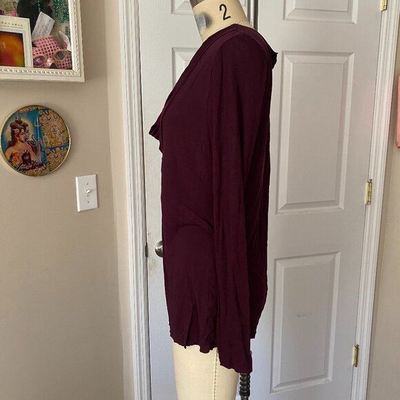 GAP Deep Red Cowl neck Ruched front Stretch Knit Shirt Blouse *MEDIUM* - Picture 3 of 5